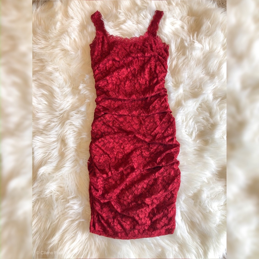 Red Lacy Ruched Dress